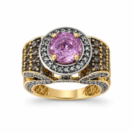 Oval Halo with Scroll Shoulders – 925 Sterling Silver – Gold Plated – Gold and Purple High Quality Zircon
