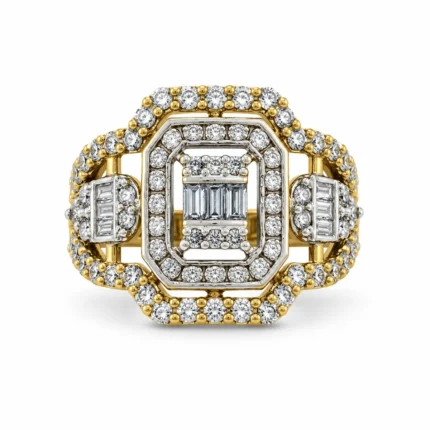Geometric Baguette Cluster – 925 Sterling Silver – Gold Plated – Gold and Silver High Quality Zircon