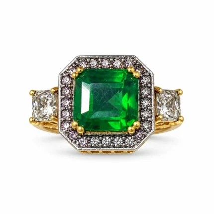 Rectangular Three Stone Halo – Gold and Green High Quality Zircon – additional image 2
