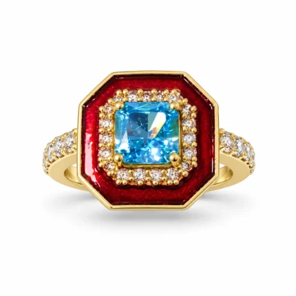 Octagonal Enamel Halo – Blue and Gold High Quality Zircon – additional image 2