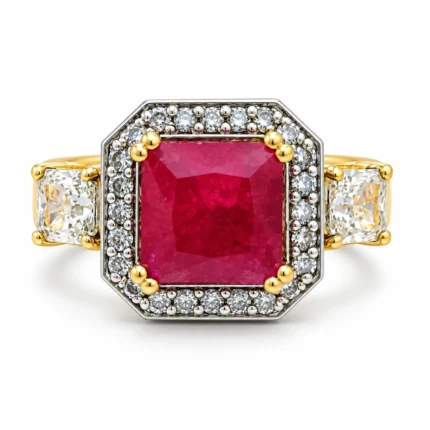 Rectangular Halo – Gold and Red High Quality Zircon, Red Stone – additional image 2