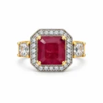 Rectangular Halo – Gold and Red High Quality Zircon, Red Stone – additional image 4