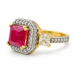 Rectangular Halo – 925 Sterling Silver – Gold Plated, Deep Rhodium Plated – Gold and Red High Quality Zircon, Red Stone