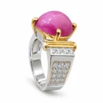 Oval Cabochon – Gold and Silver High Quality Zircon, Pink Stone – additional image 2
