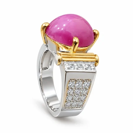 Oval Cabochon – Gold and Silver High Quality Zircon, Pink Stone – additional image 2
