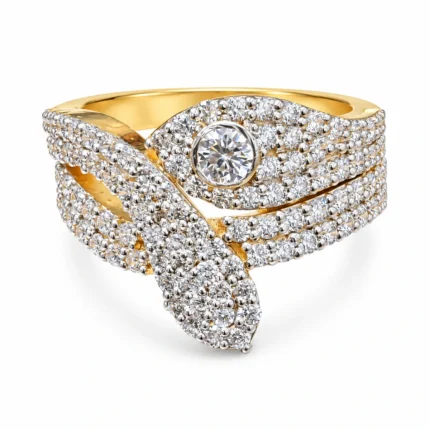 Crossover Leaf – 925 Sterling Silver – Gold Plated, Rhodium Plated – Gold and Silver High Quality Zircon