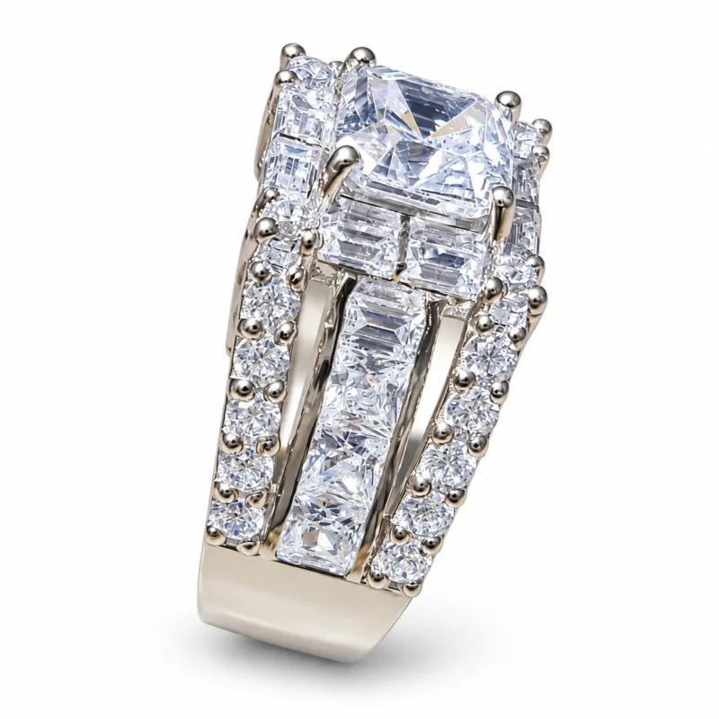 Square Stone / Three-Row Band &ndash; Silver and White High Quality Zircon &ndash; additional image 2