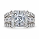 Square Stone / Three-Row Band – 925 Sterling Silver – Deep Rhodium Plated – Silver and White High Quality Zircon
